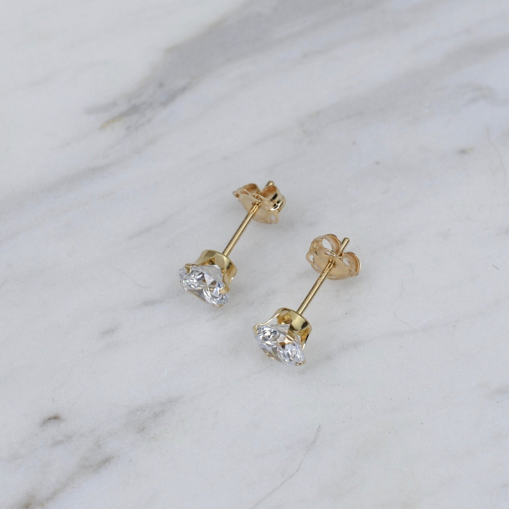 14K Gold CZ Stud Earrings – Round CZ Studs in 3mm 4mm 5mm - Sash Jewelry