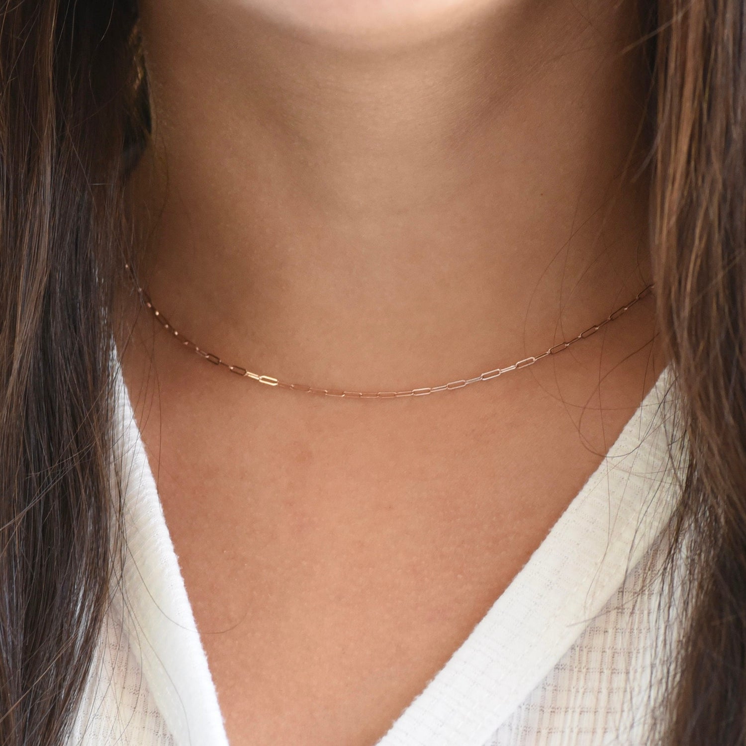 14K Gold Paper Clip Chain Necklace: Adjustable Delicate Style