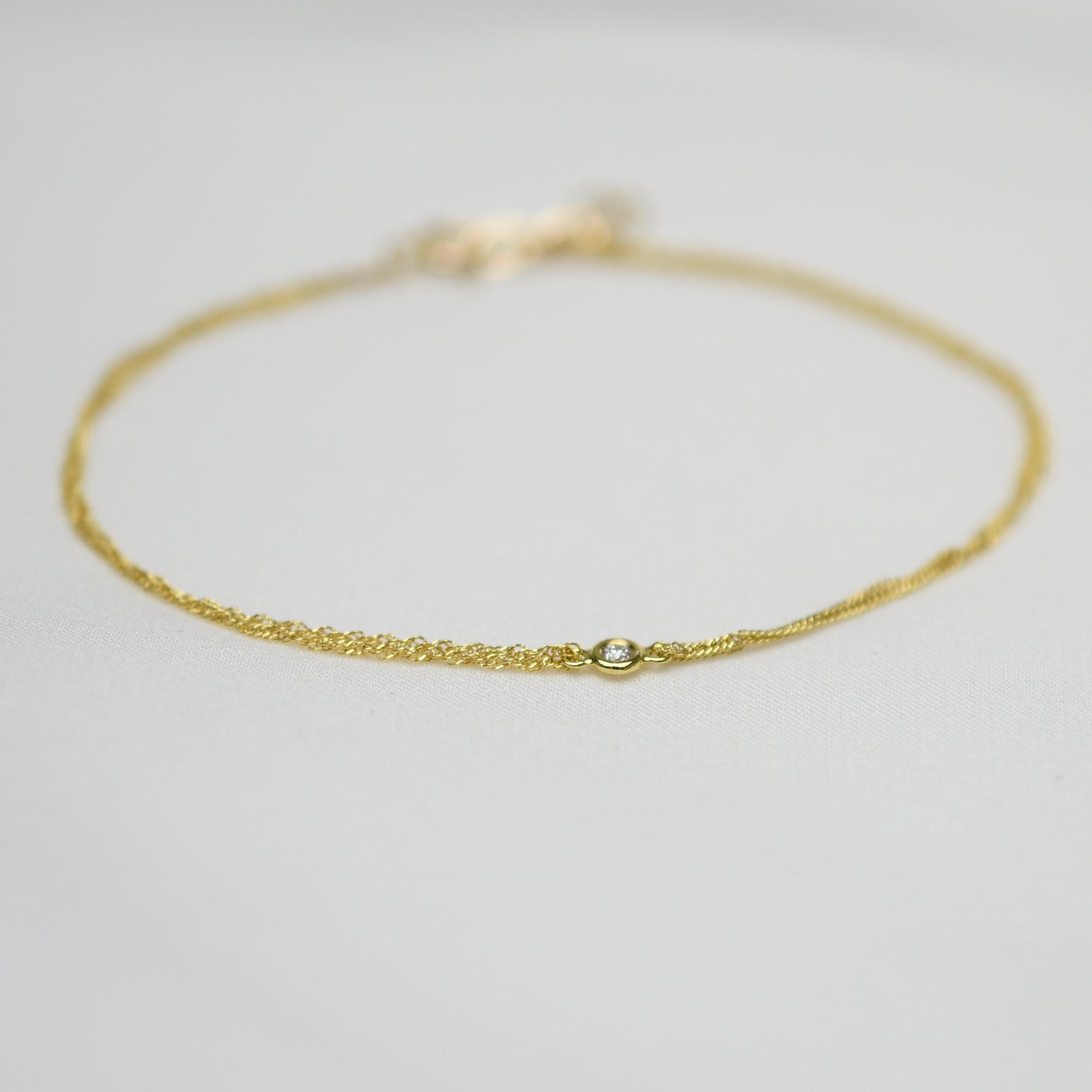 14K Gold Double Chain Diamond Bracelet – Dainty Solid Gold Bracelet - Sash Jewelry
