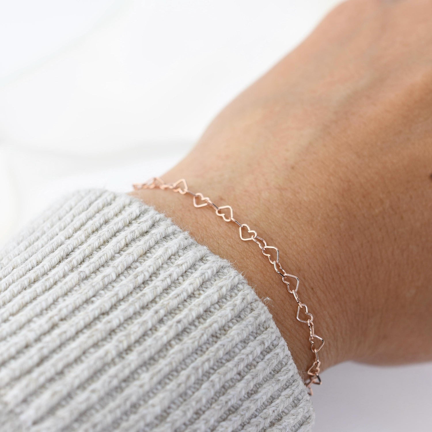 14K Rose Gold Heart Chain Bracelet