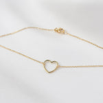 14K gold heart anklet with diamond-cut cable chain