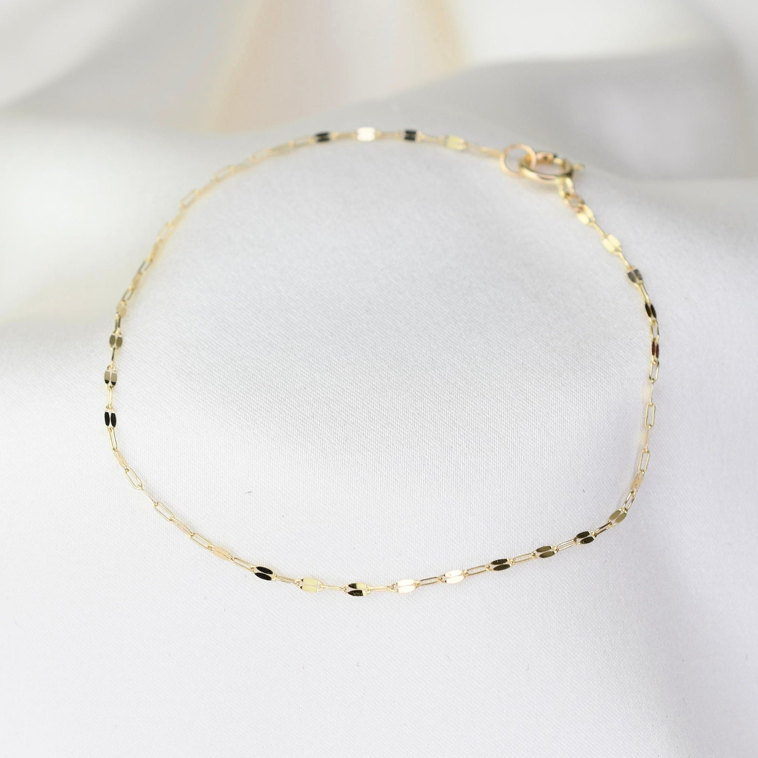 14K Solid Gold Dapped Link & Drawn Cable Chain Bracelet - Sash Jewelry