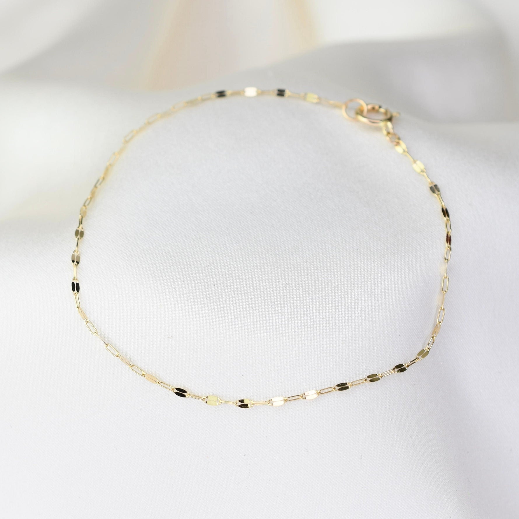 14K Solid Gold Dapped Link & Drawn Cable Chain Bracelet - Sash Jewelry