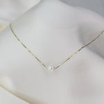 14K Gold Akoya Pearl Necklace: Delicate Box Chain - Sash Jewelry