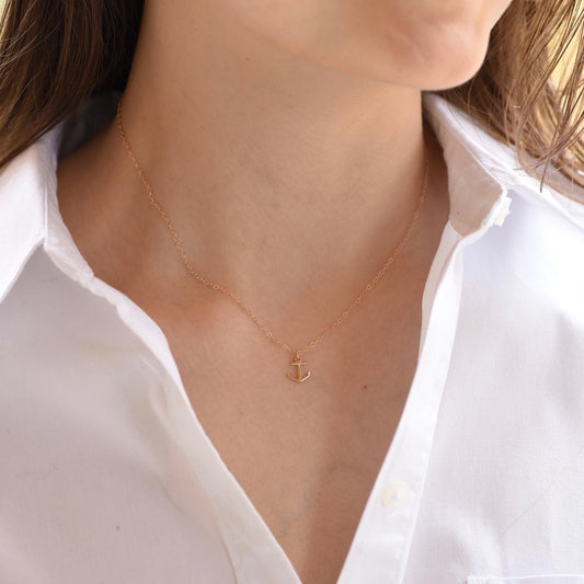 14K Gold Tiny Anchor Necklace