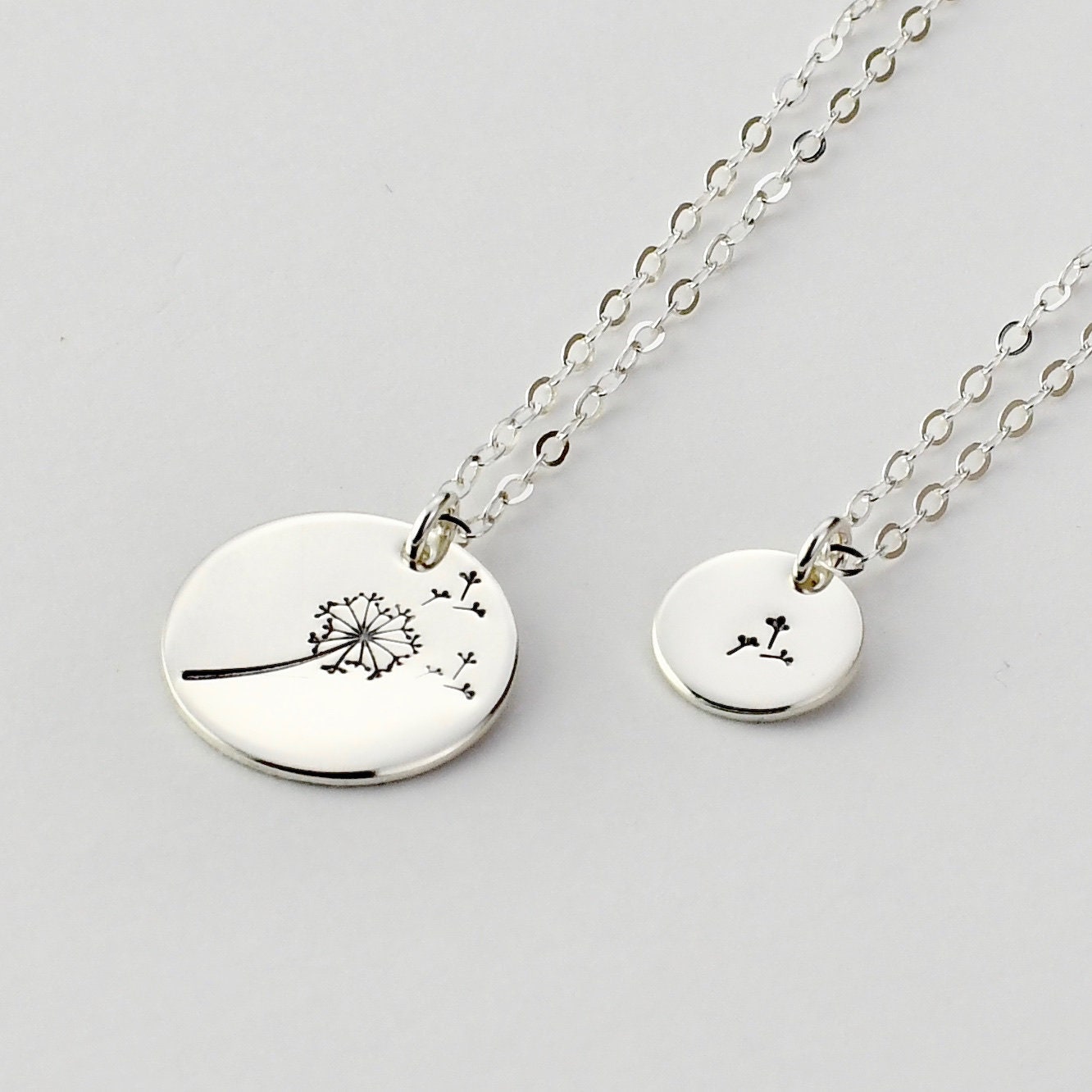 Mother Daughter Necklace Set - Dandelion necklace. Mother daughter dandelion necklace set. Sterling silver, gold filled or rose gold filled - Sash Jewelry