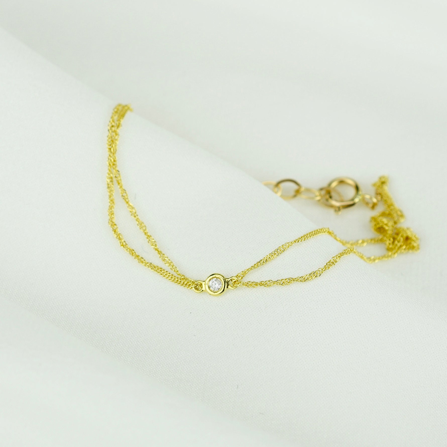 14K Gold Double Chain Diamond Bracelet – Dainty Solid Gold Bracelet - Sash Jewelry