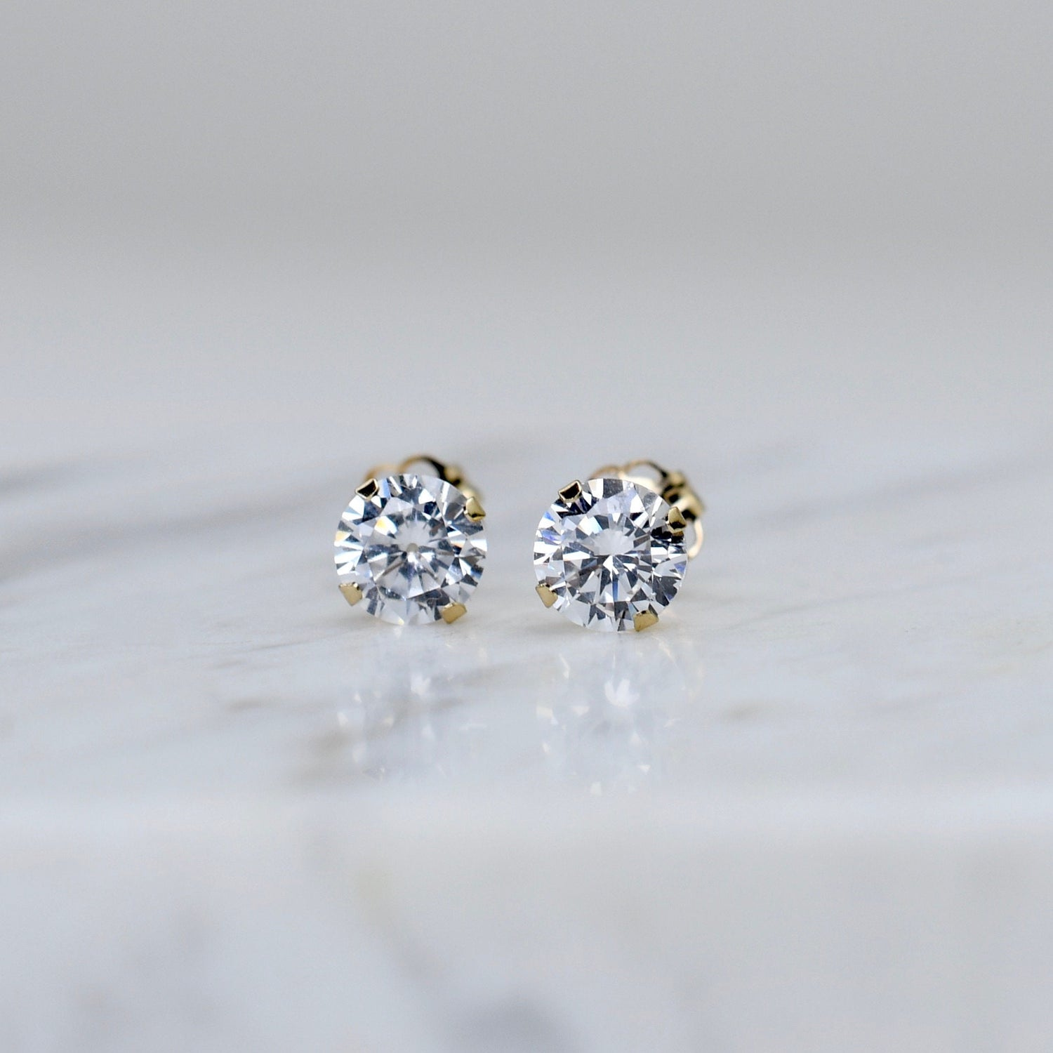 14K Gold CZ Stud Earrings – Round CZ Studs in 3mm 4mm 5mm - Sash Jewelry