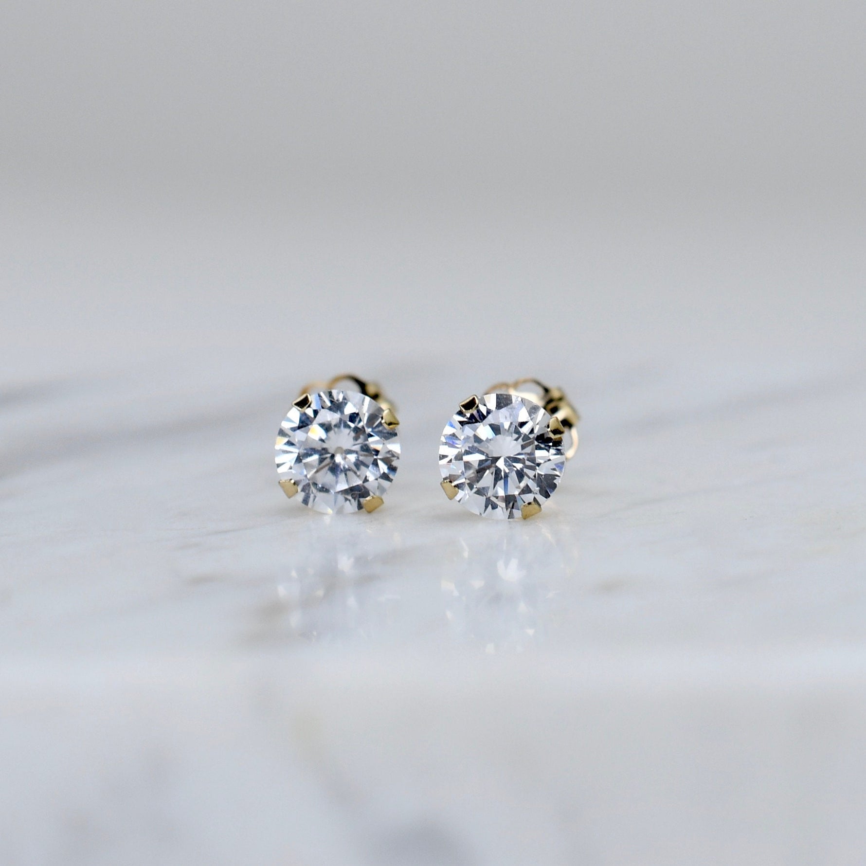 14K Gold CZ Stud Earrings – Round CZ Studs in 3mm 4mm 5mm - Sash Jewelry