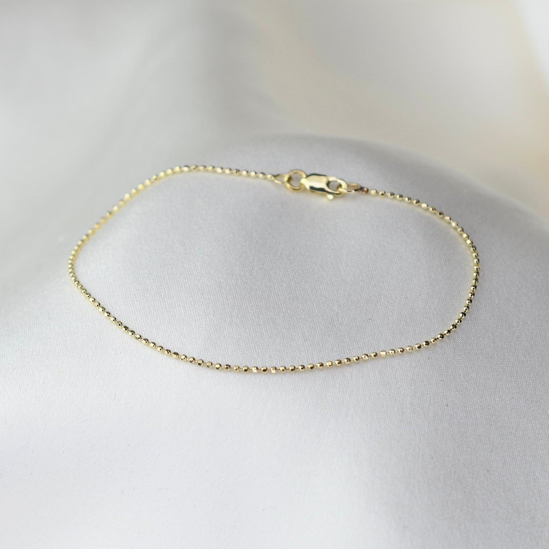 14K Gold Diamond Cut Bead Chain Bracelet - 1.1mm Bead Chain Bracelet - Sash Jewelry