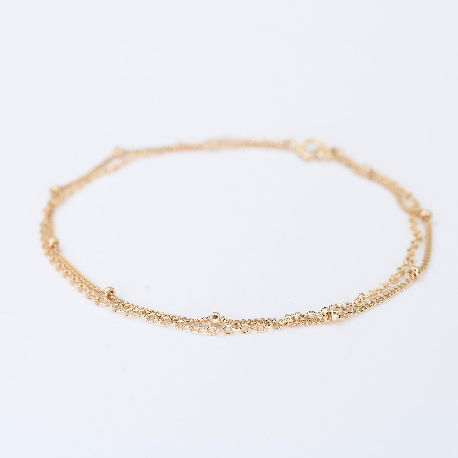 14K Gold Double Chain Bracelet – Cable & Satellite Chain - Sash Jewelry