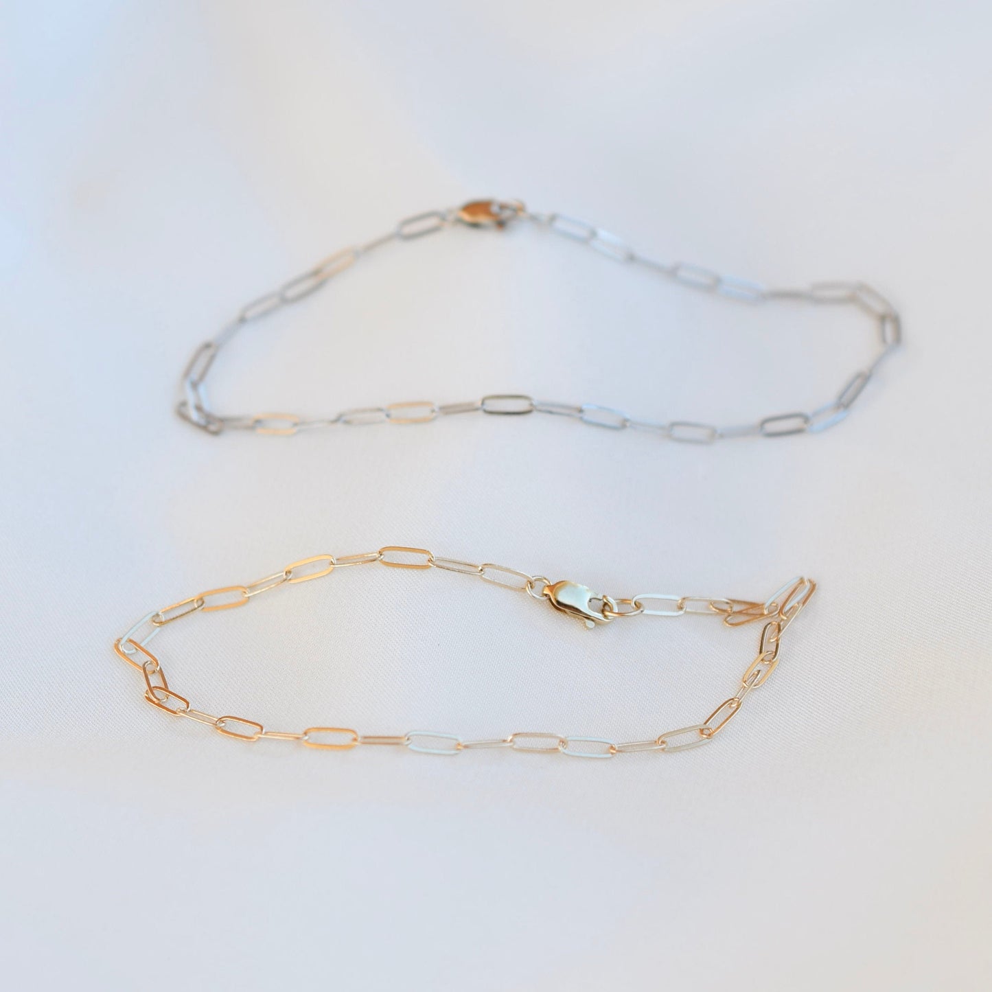 14K Gold Flat Paper Clip Chain Bracelet