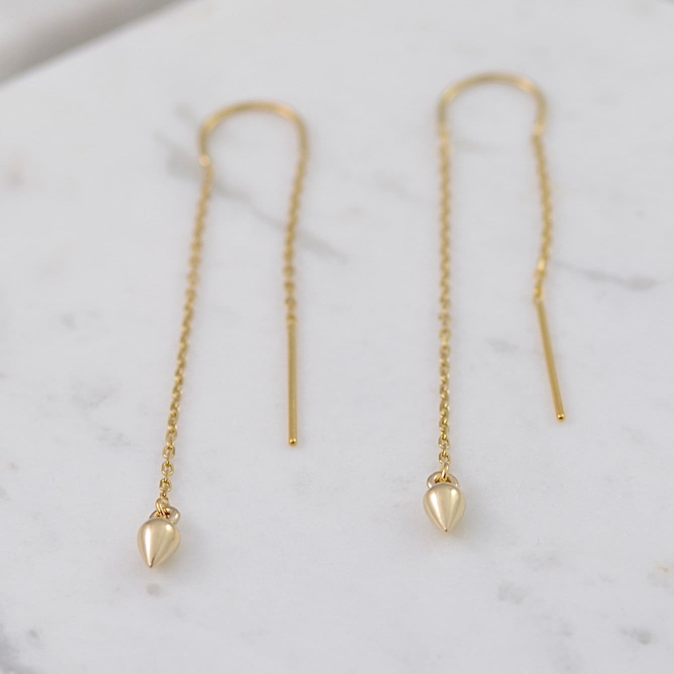 14K Solid Gold Threader Earrings | Dainty Gold Earrings