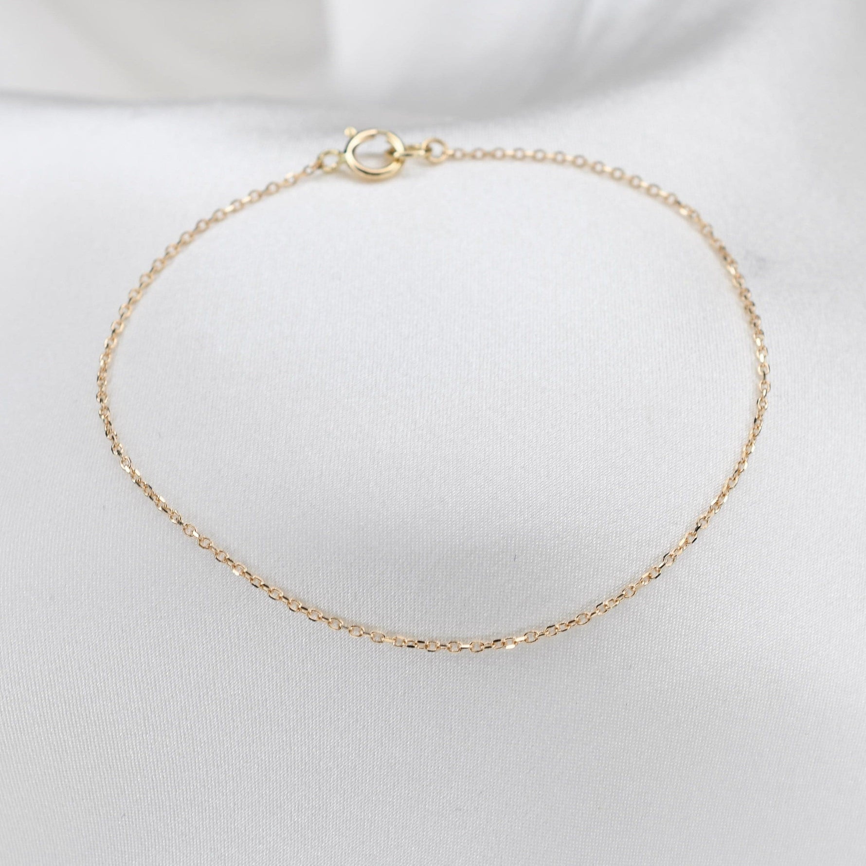 14K Solid Gold Dainty Bracelet – 1mm Diamond Cut Cable Chain Sparkle Bracelet - Sash Jewelry