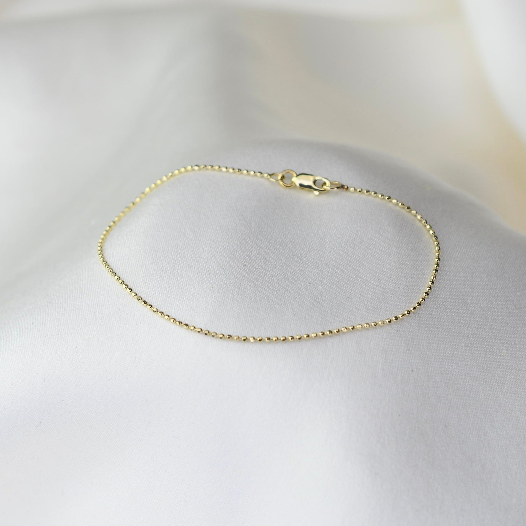 14K Gold Diamond Cut Bead Chain Bracelet - 1.1mm Bead Chain Bracelet - Sash Jewelry