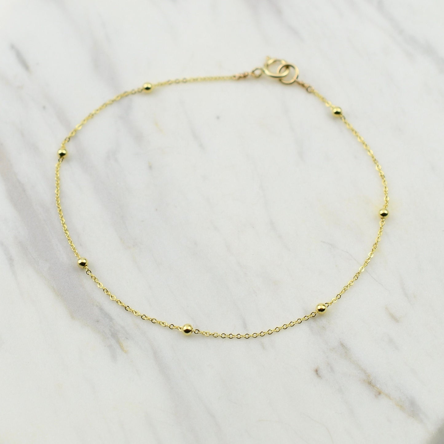 14K Gold Beaded Anklet
