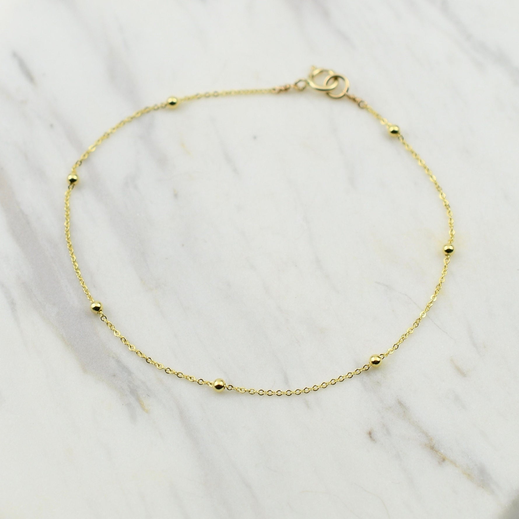 14K Gold Beaded Anklet - Sash Jewelry