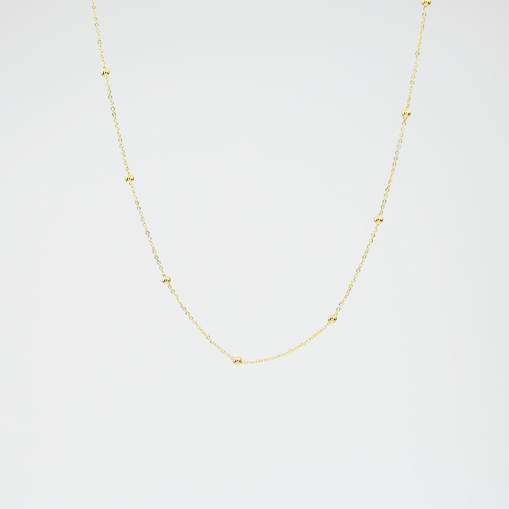 14k solid gold satellite necklace beaded cable chain necklace dainty yellow gold