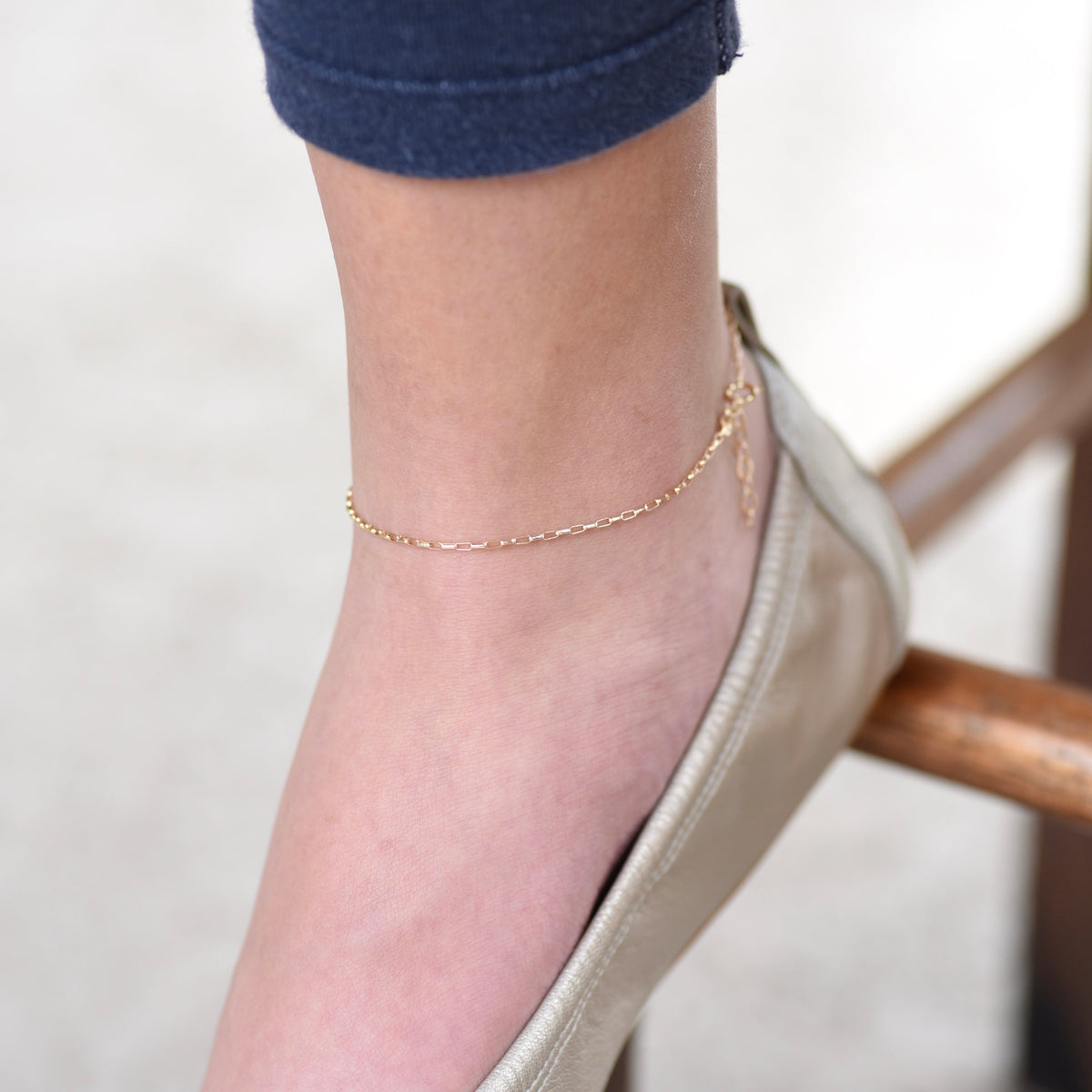 14K gold delicate anklet with extension chain, thin solid gold chain jewelry for ankles, by Sash Jewelry