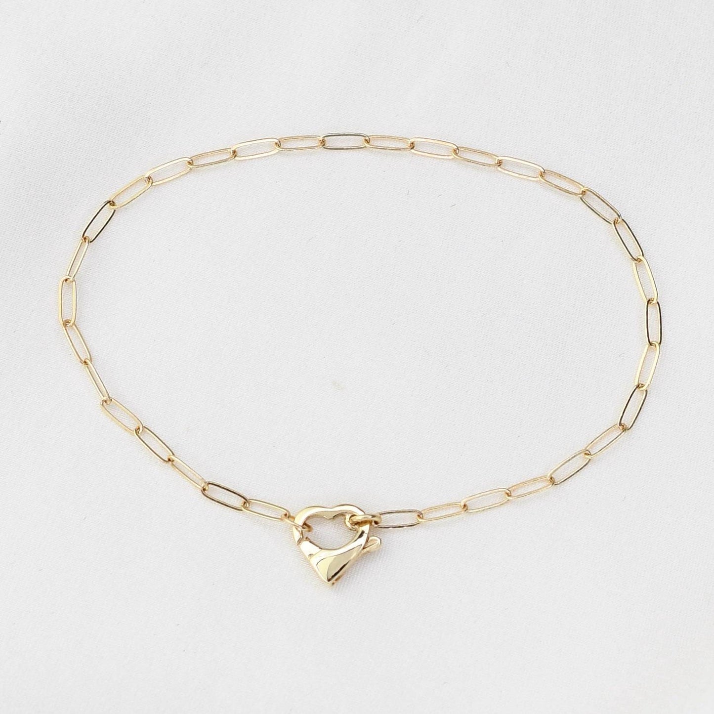 14K Gold Paperclip Bracelet with Heart Clasp