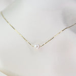 14K Gold Akoya Pearl Necklace: Delicate Box Chain - Sash Jewelry