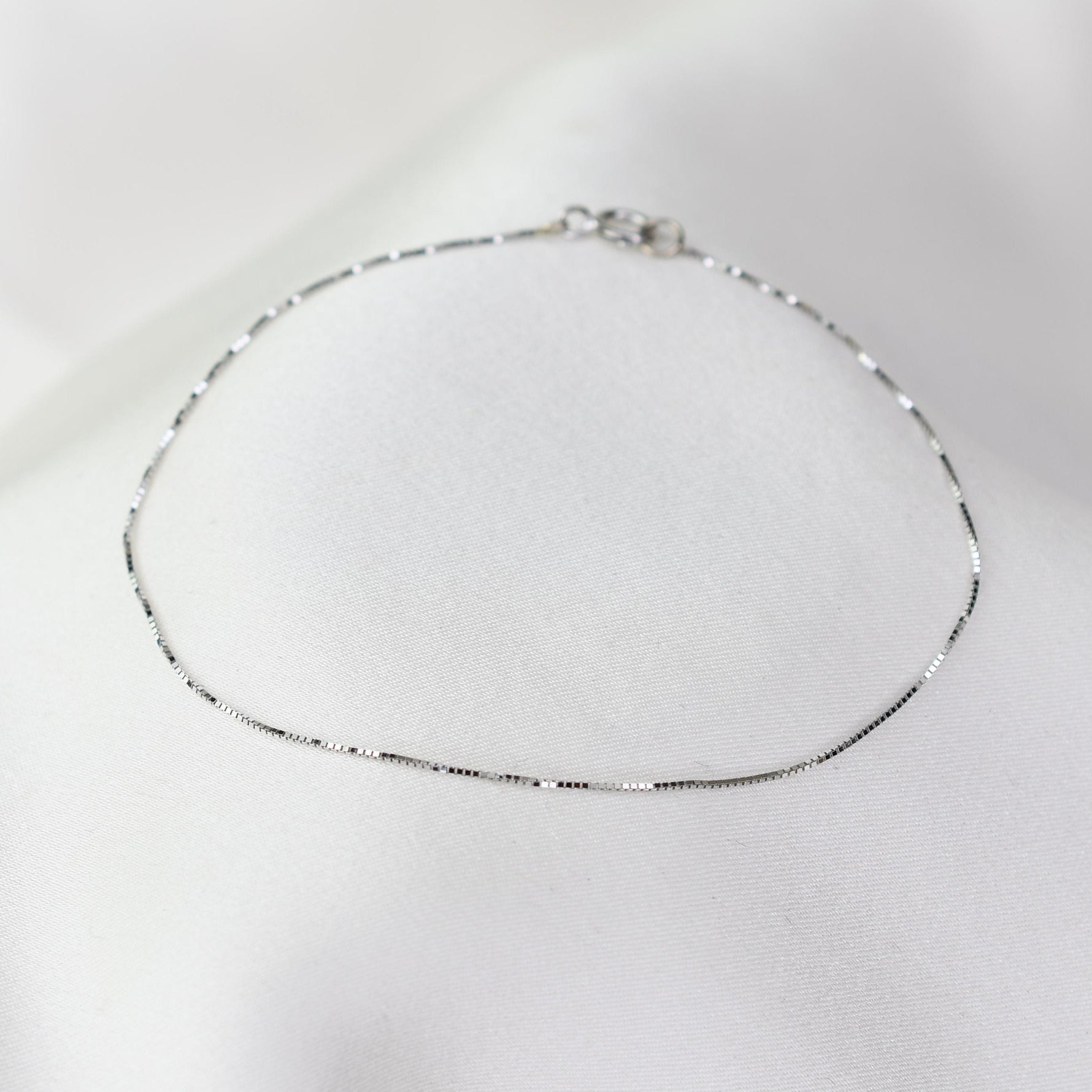 Dainty 14k White Gold Box Chain Bracelet - Delicate Minimalist Style - Sash Jewelry