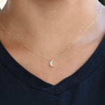 Minimal 14K gold diamond moon charm necklace