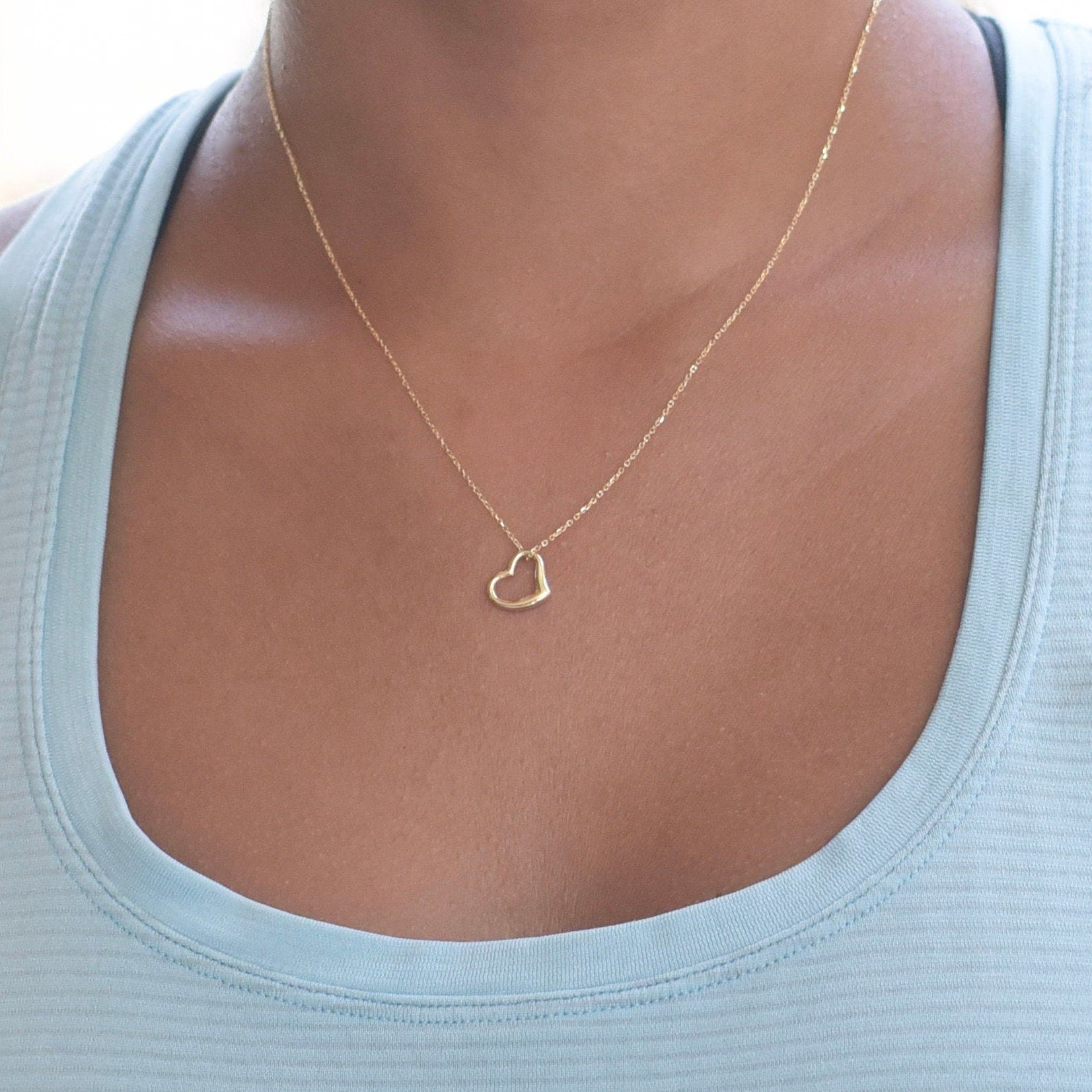 Everyday 14K gold heart necklace adjustable length