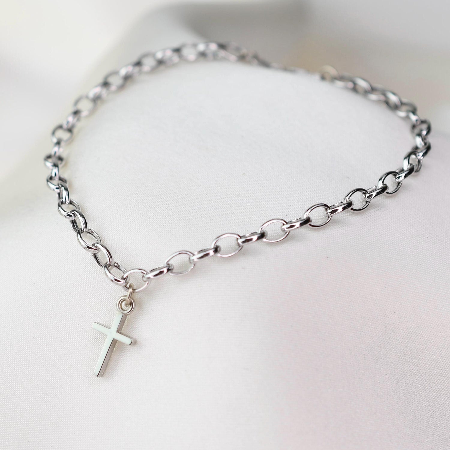 14K White Gold Cross Bracelet