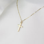 14K Gold Small Cross Necklace: Dainty Box Chain - Sash Jewelry
