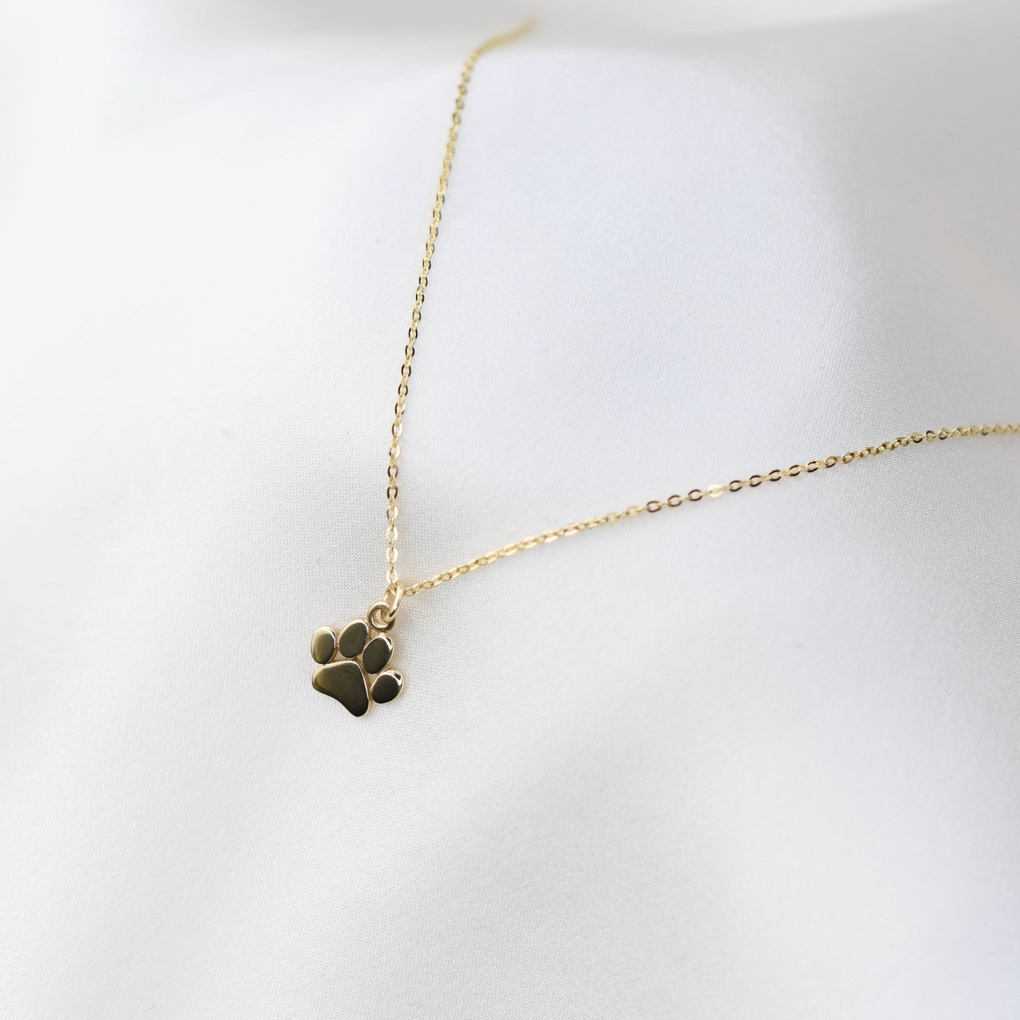 14K Gold Paw Charm Necklace for Dog Lovers