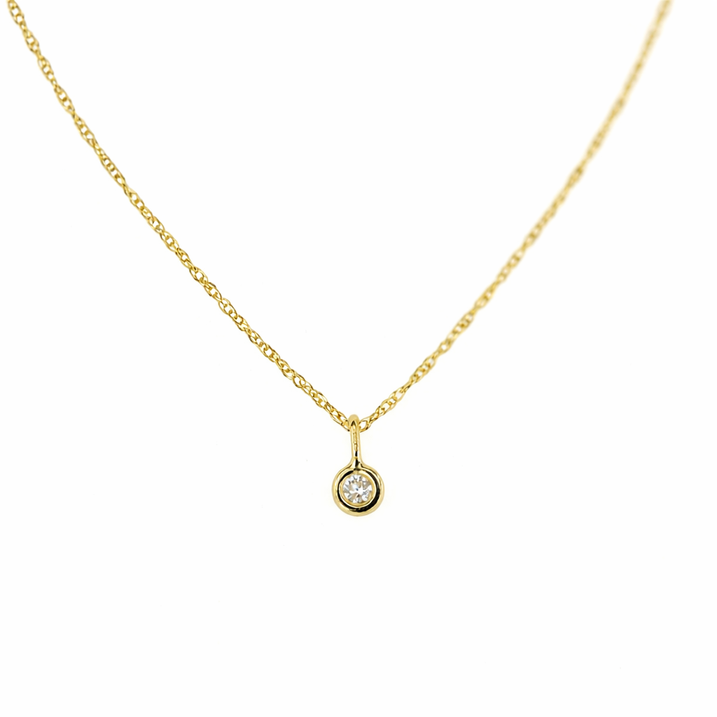 14K Solid Gold Tiny Diamond Charm Necklace – Minimalist Dainty Diamond Necklace, Adjustable 16–18” Rope Chain