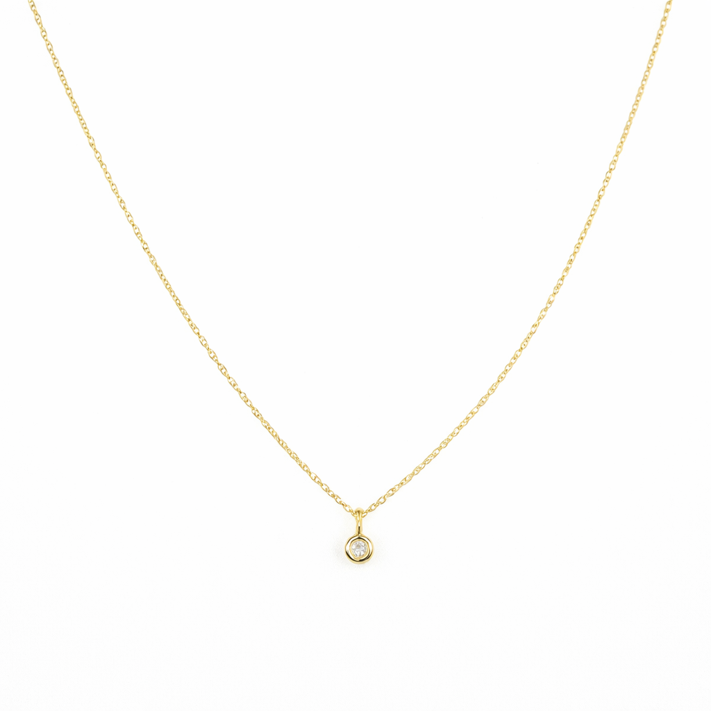 14K Solid Gold Tiny Diamond Charm Necklace 
