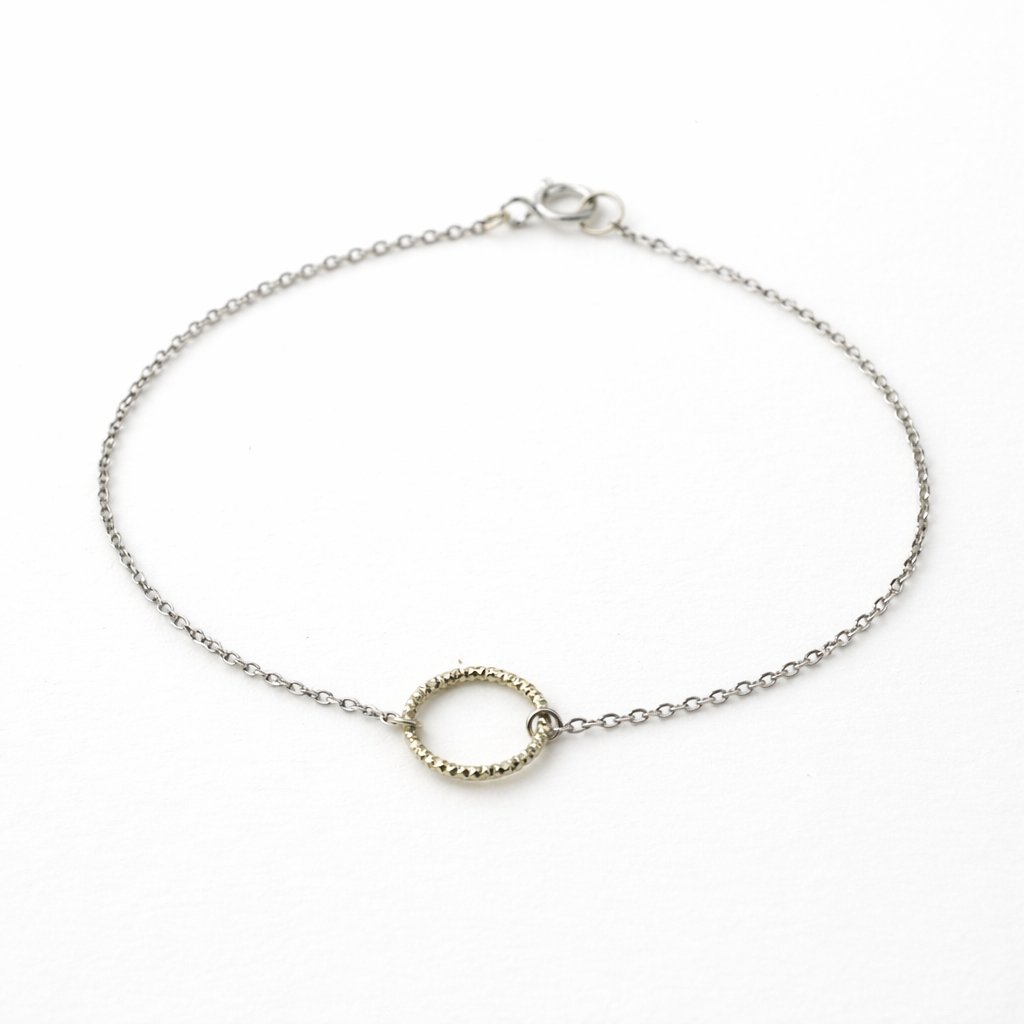 14k solid gold circle bracelet 10mm open circle charm 1mm diamond-cut cable chain yellow gold white gold