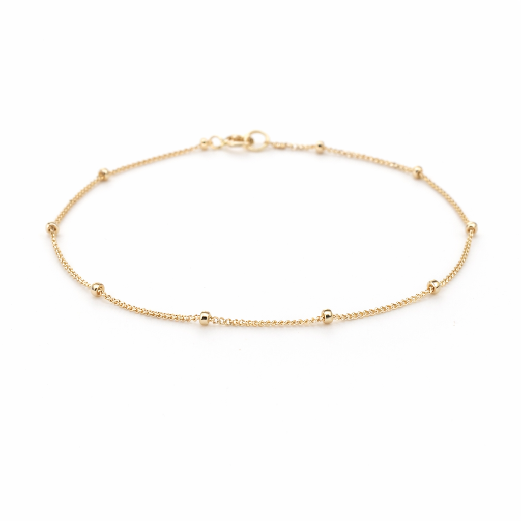 14K Gold Satellite Bracelet – 1mm Dainty Beaded Chain - Sash Jewelry