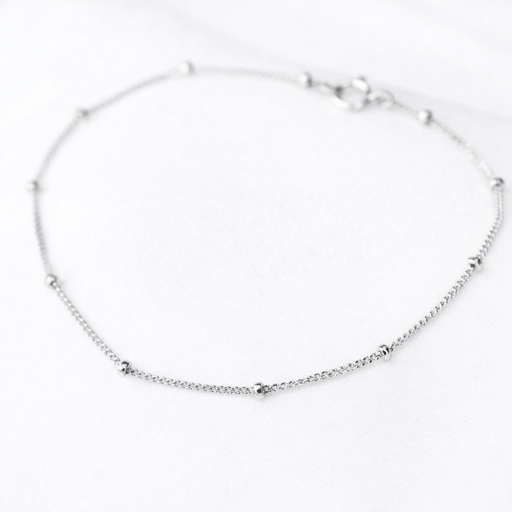 14k solid gold satellite chain bracelet 1mm dainty beaded chain bracelet white gold