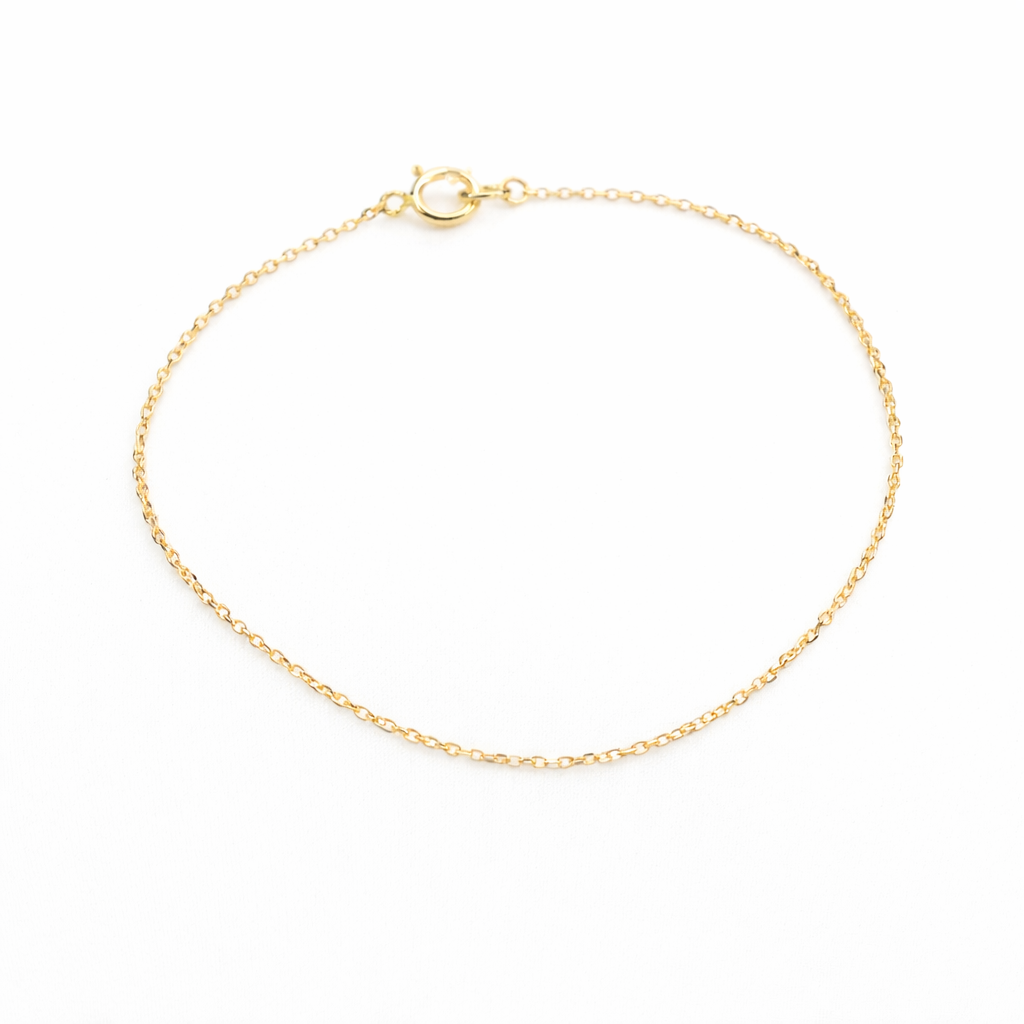 14K Solid Gold Dainty Bracelet – 1mm Diamond Cut Cable Chain Sparkle Bracelet - Sash Jewelry