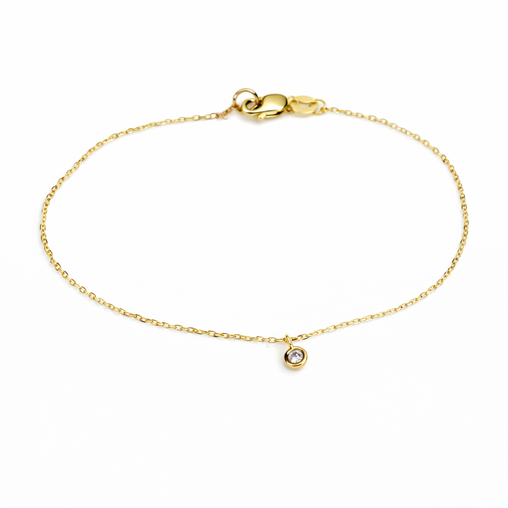 14K Solid Gold Tiny Diamond Bracelet – Delicate Gold Chain Bracelet