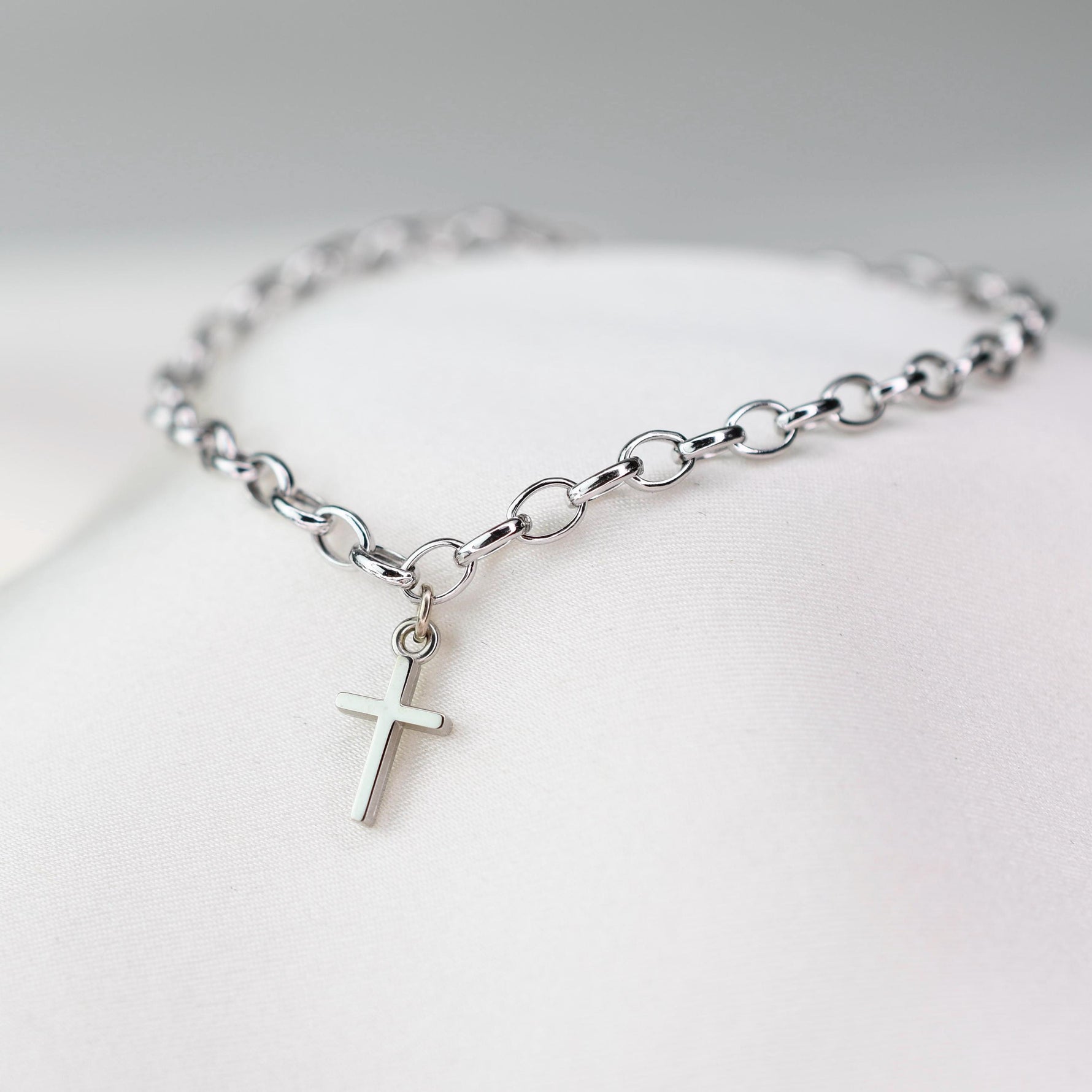 14K white gold faith bracelet 