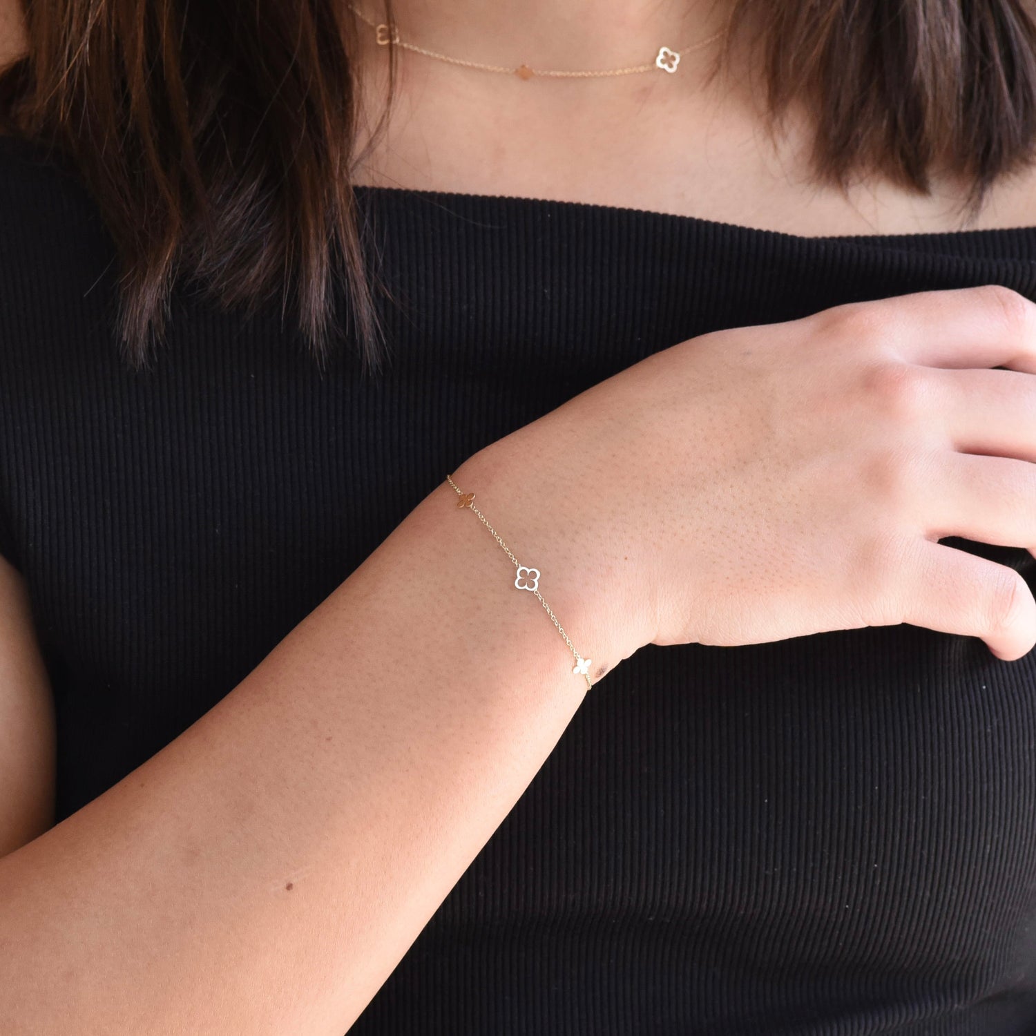 14K Gold Clover Bracelet