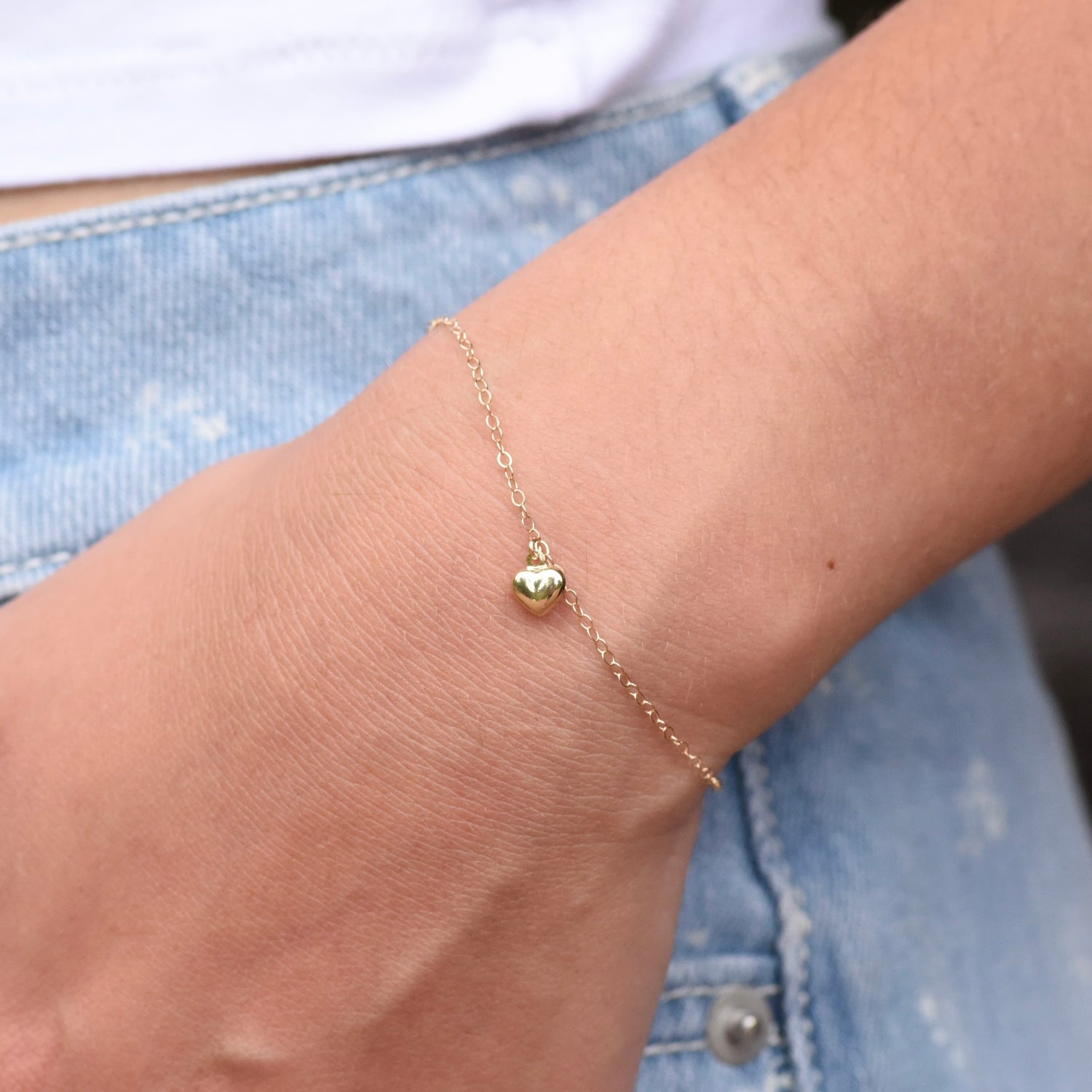 14K Gold Baby Girl Tiny Heart Bracelet – Dainty Heart Bracelet for Baby or Little Girl