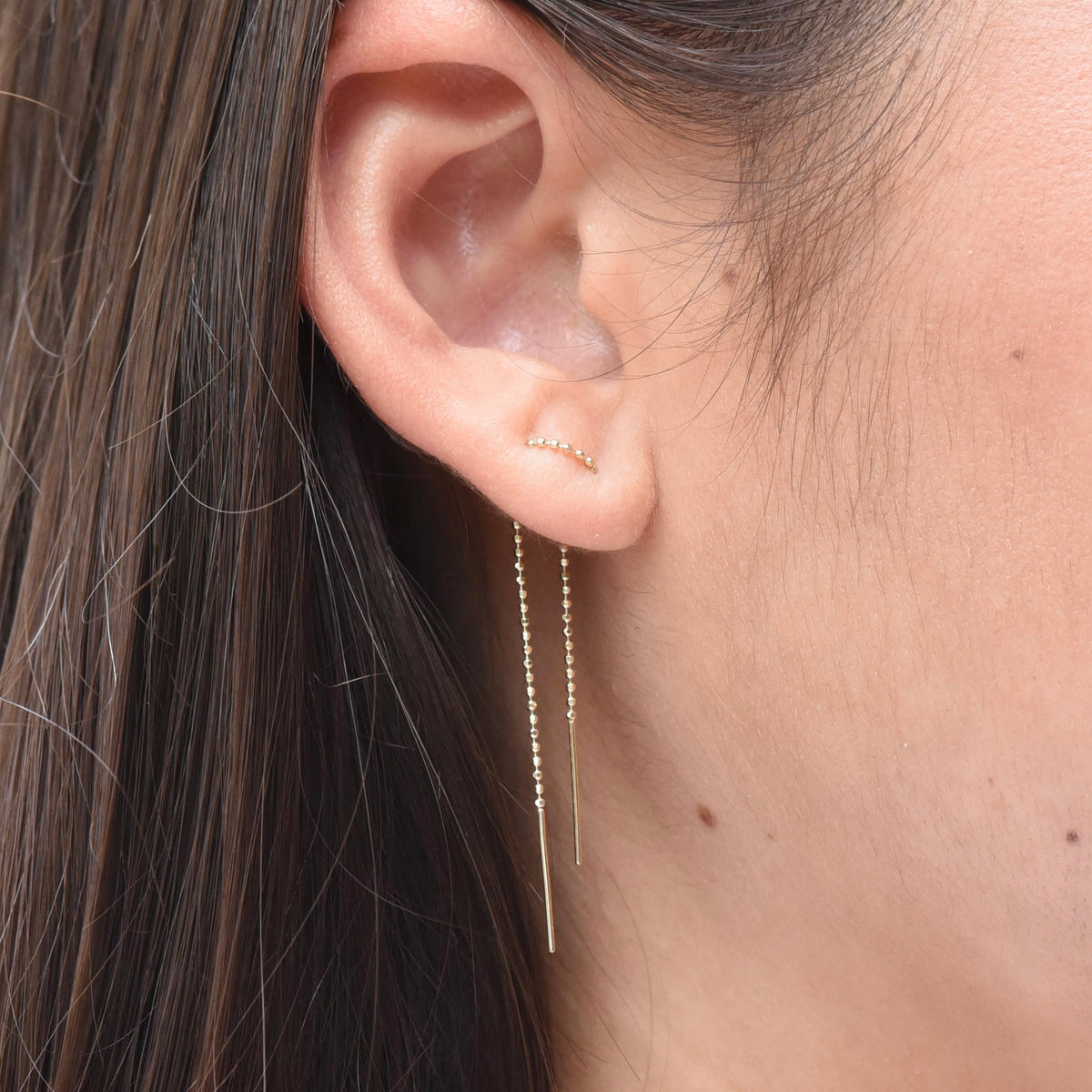 14K Gold Diamond-Cut Bead Chain Threader Earrings
