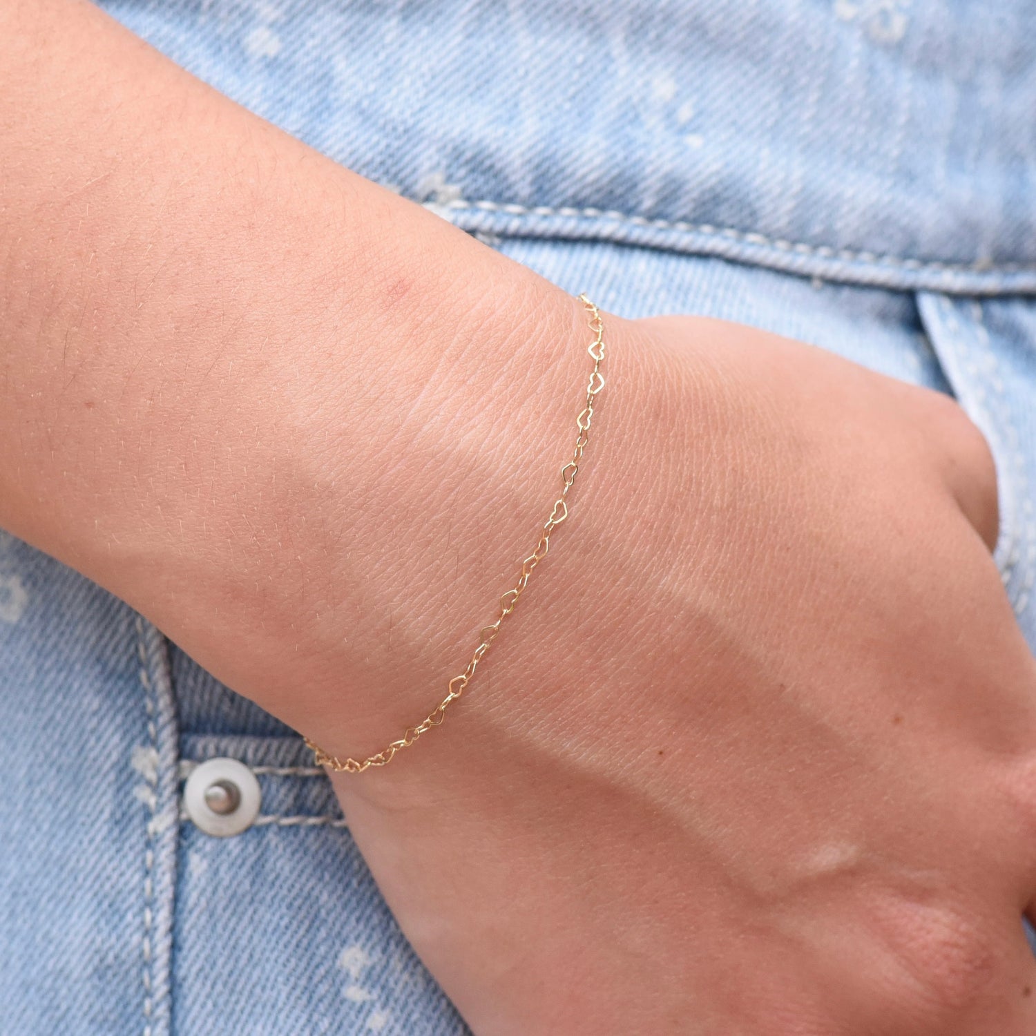 14K Gold Baby Heart Bracelet – Dainty Heart Chain Bracelet for Little Girls