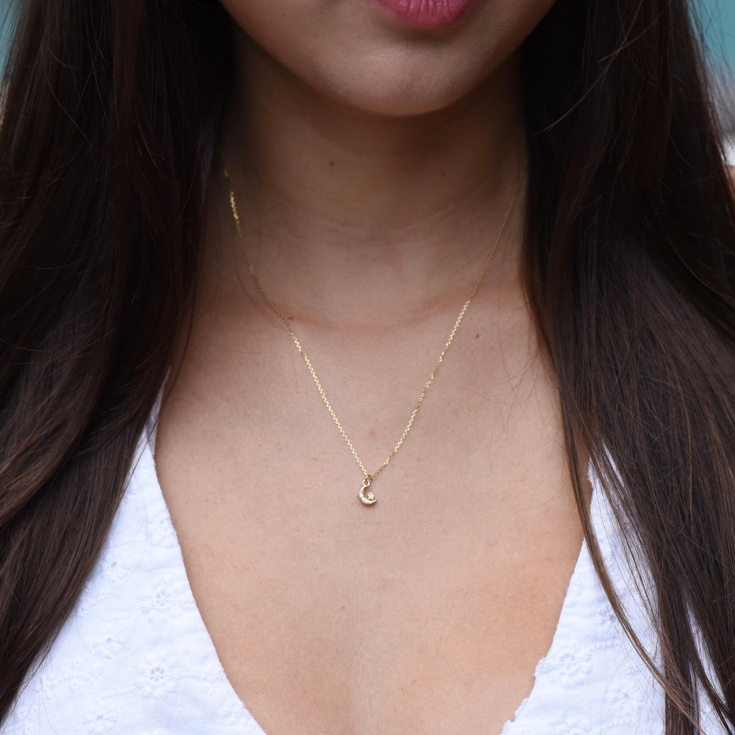14K Gold Star & Moon Diamond Necklace