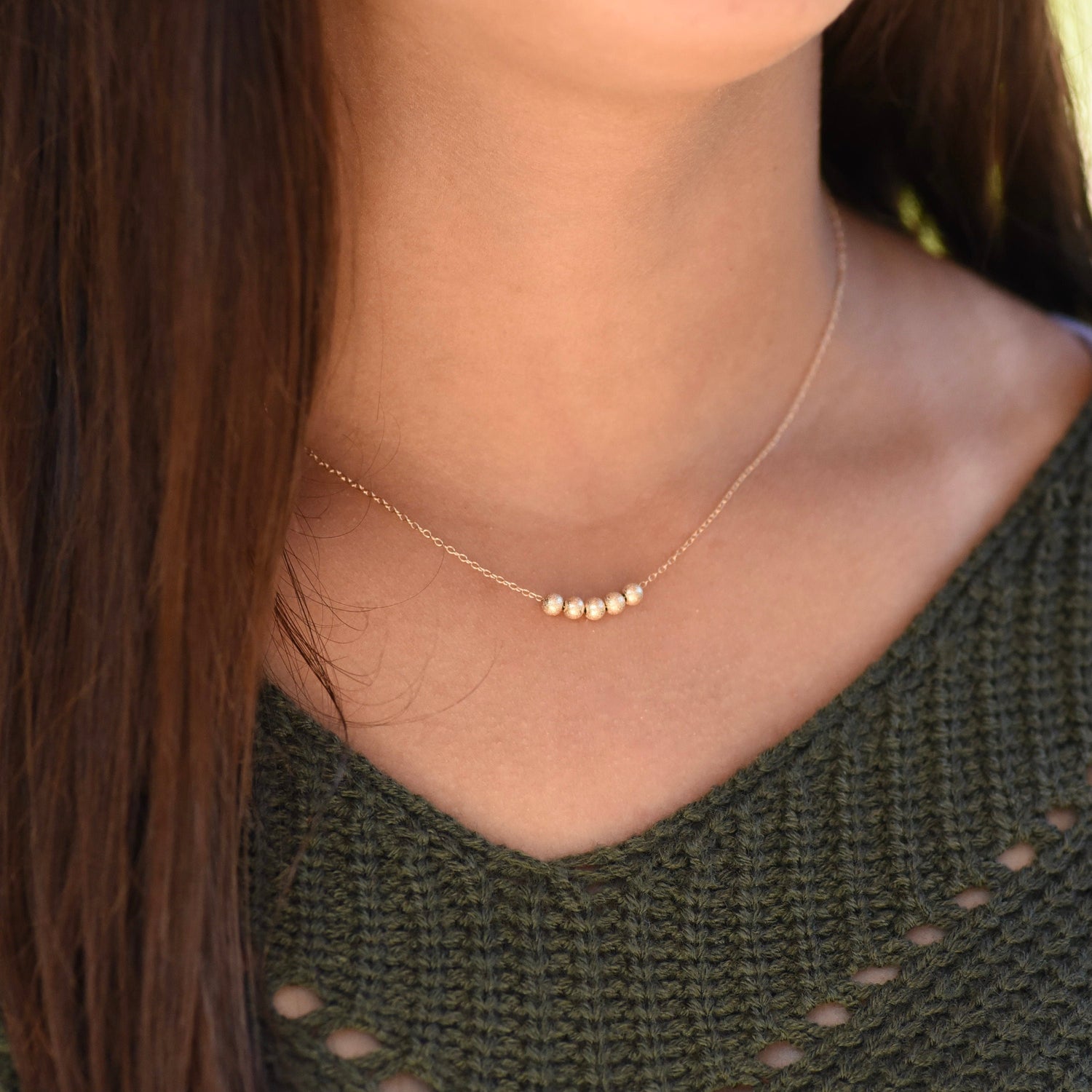 14k gold stardust beads necklace 