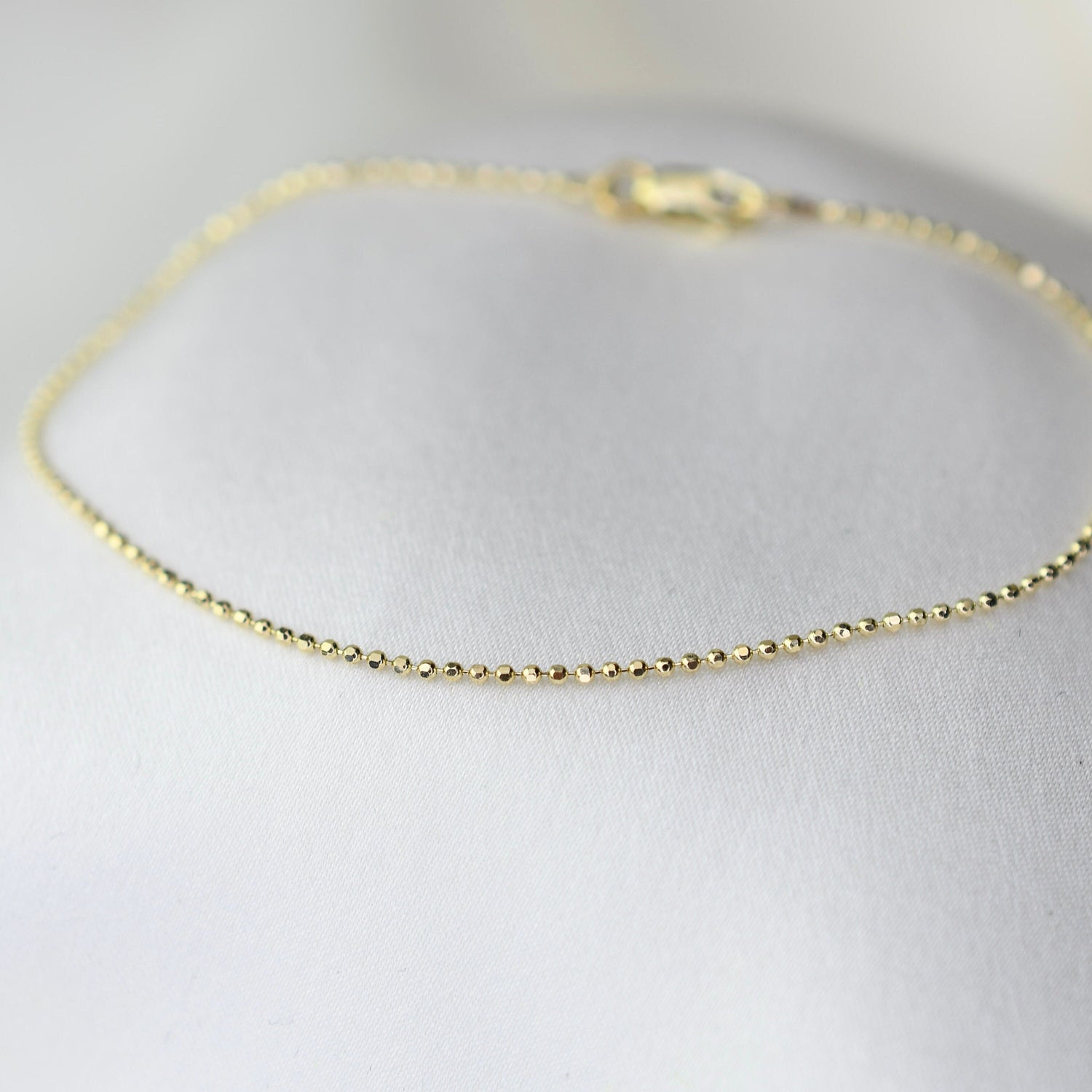 14K Gold Diamond Cut Bead Chain Bracelet - 1.1mm Bead Chain Bracelet - Sash Jewelry