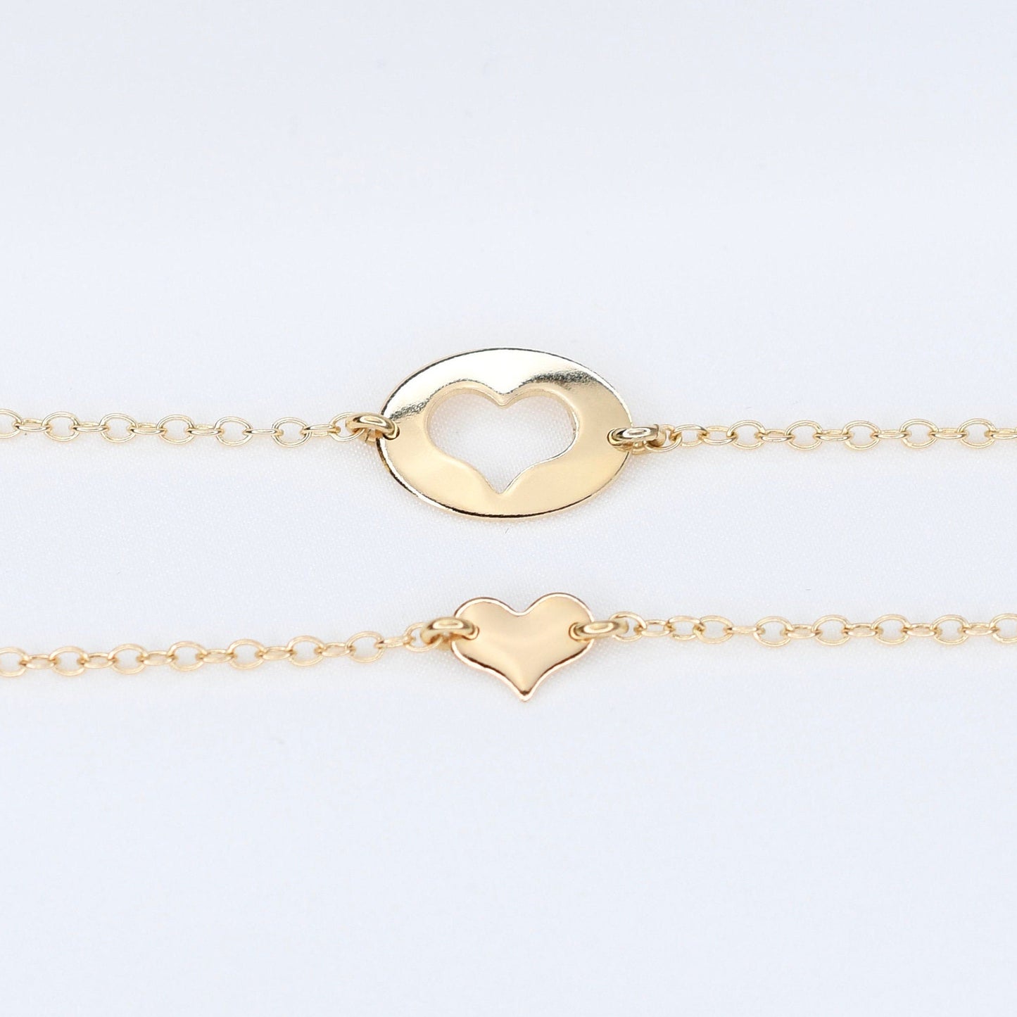 Mother Daughter Bracelet Set – 14K Gold Heart Charm Bracelets