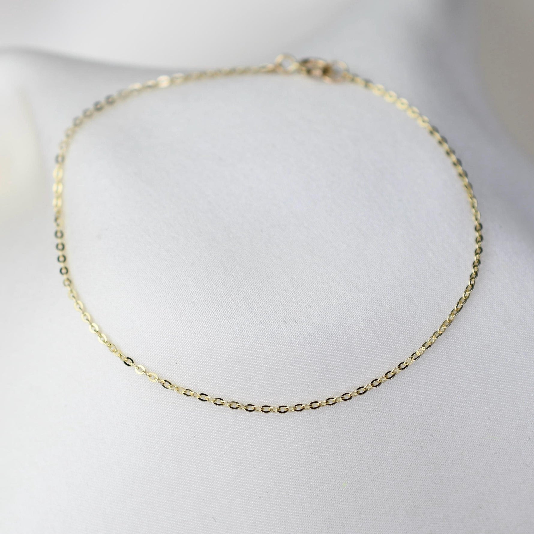 14k solid gold flat cable chain bracelet 

