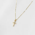 14K Gold Tiny Hammered Cross Necklace - Sash Jewelry