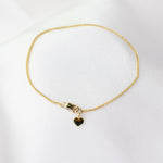 14K Gold Wheat Chain Bracelet with Tiny Heart Charm - Sash Jewelry